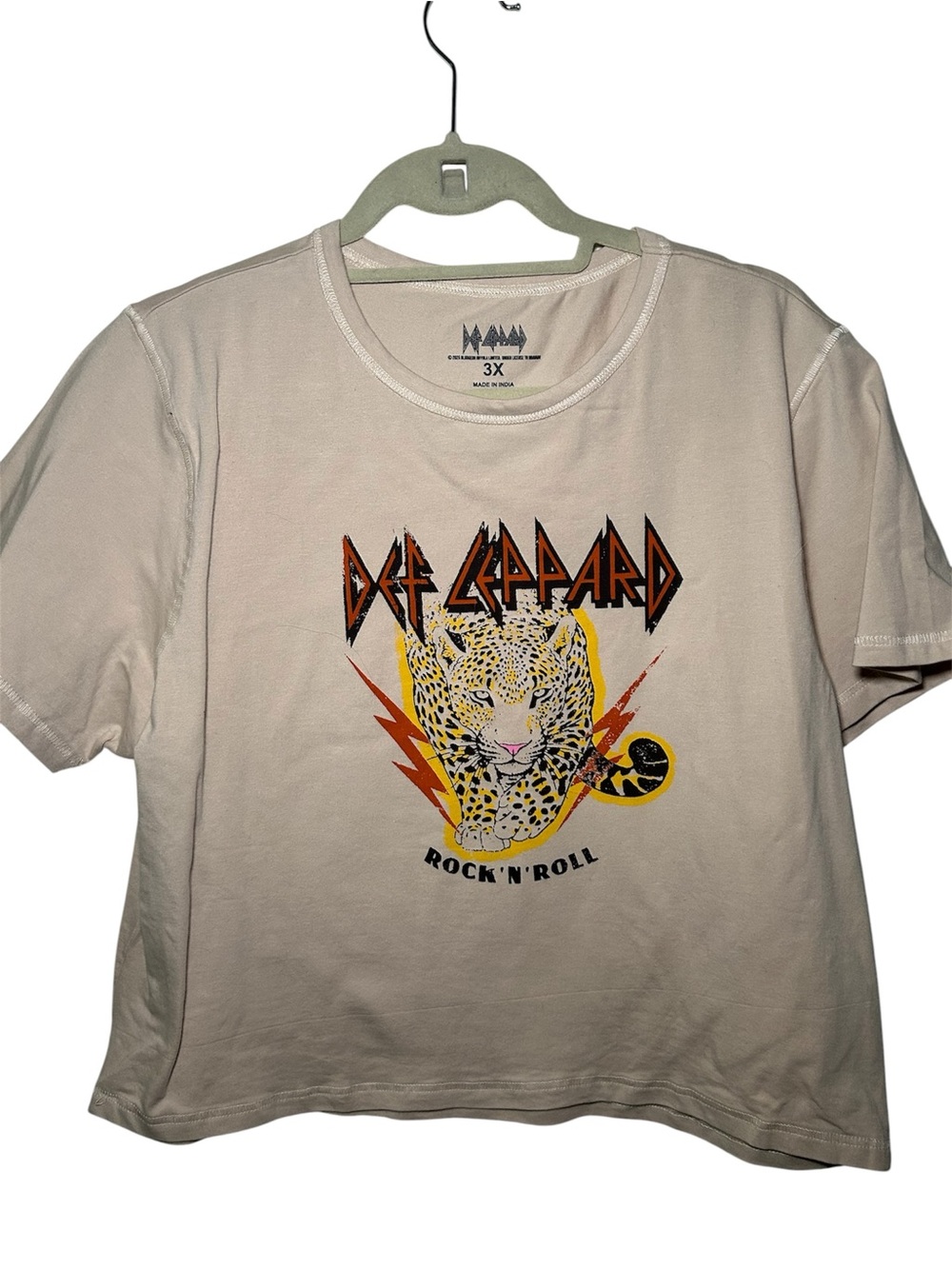 Def Leppard  Rock 'N' Roll Graphic Cream Short Sleeve Punk Rick Concert T Shirt